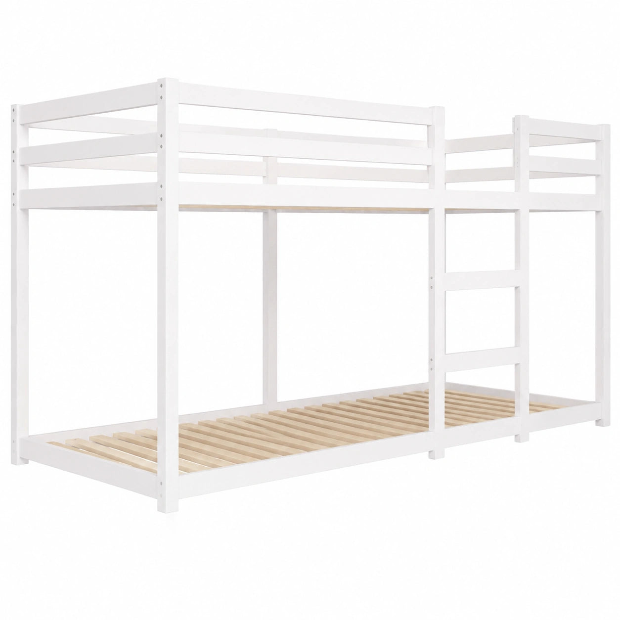 Massivholz Etagenbett für Kinder, 80x200 cm, Weiß, mit Sicherheitsleitplanken