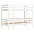 Kinder Etagenbett aus Kiefernholz mit Leiter und Rausfallschutz, 75x190 cm, Weiß