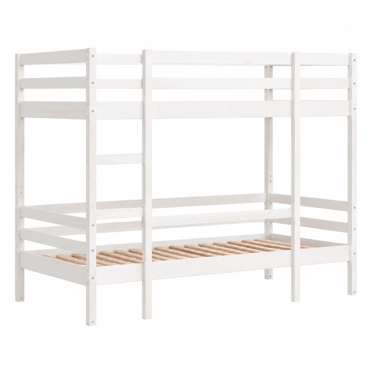 Kinder Etagenbett aus Kiefernholz mit Leiter und Rausfallschutz, 75x190 cm, Weiß