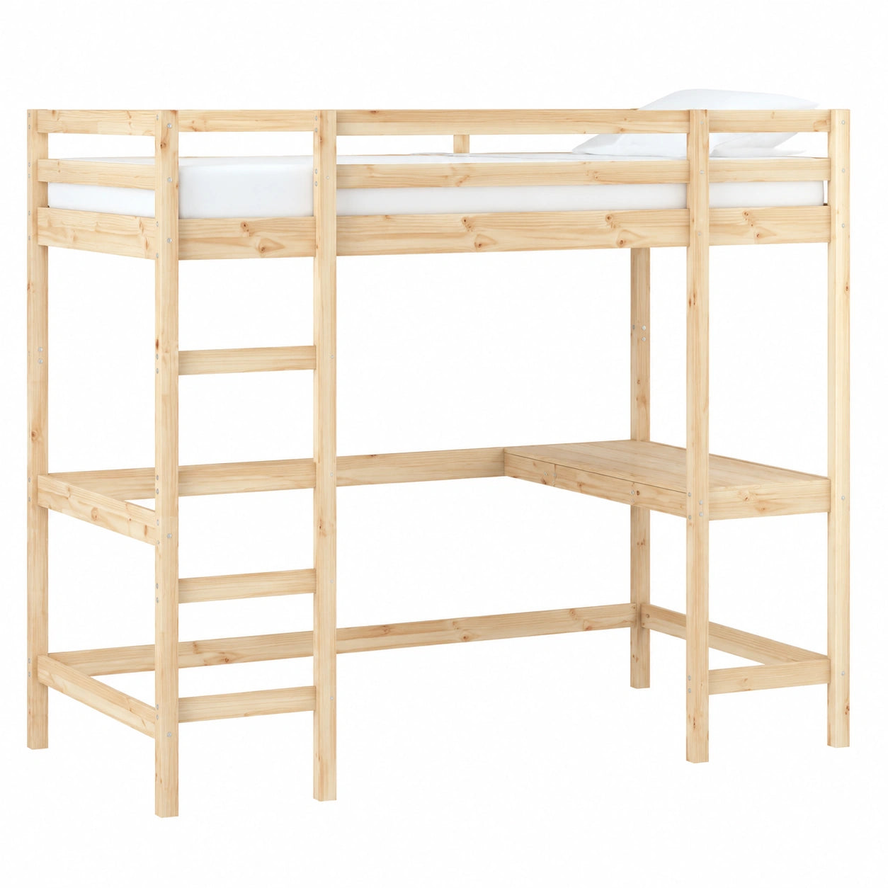 Kinder-Hochbett mit Schreibtisch aus Kiefernholz, 90x190 cm, inklusive Lattenrost