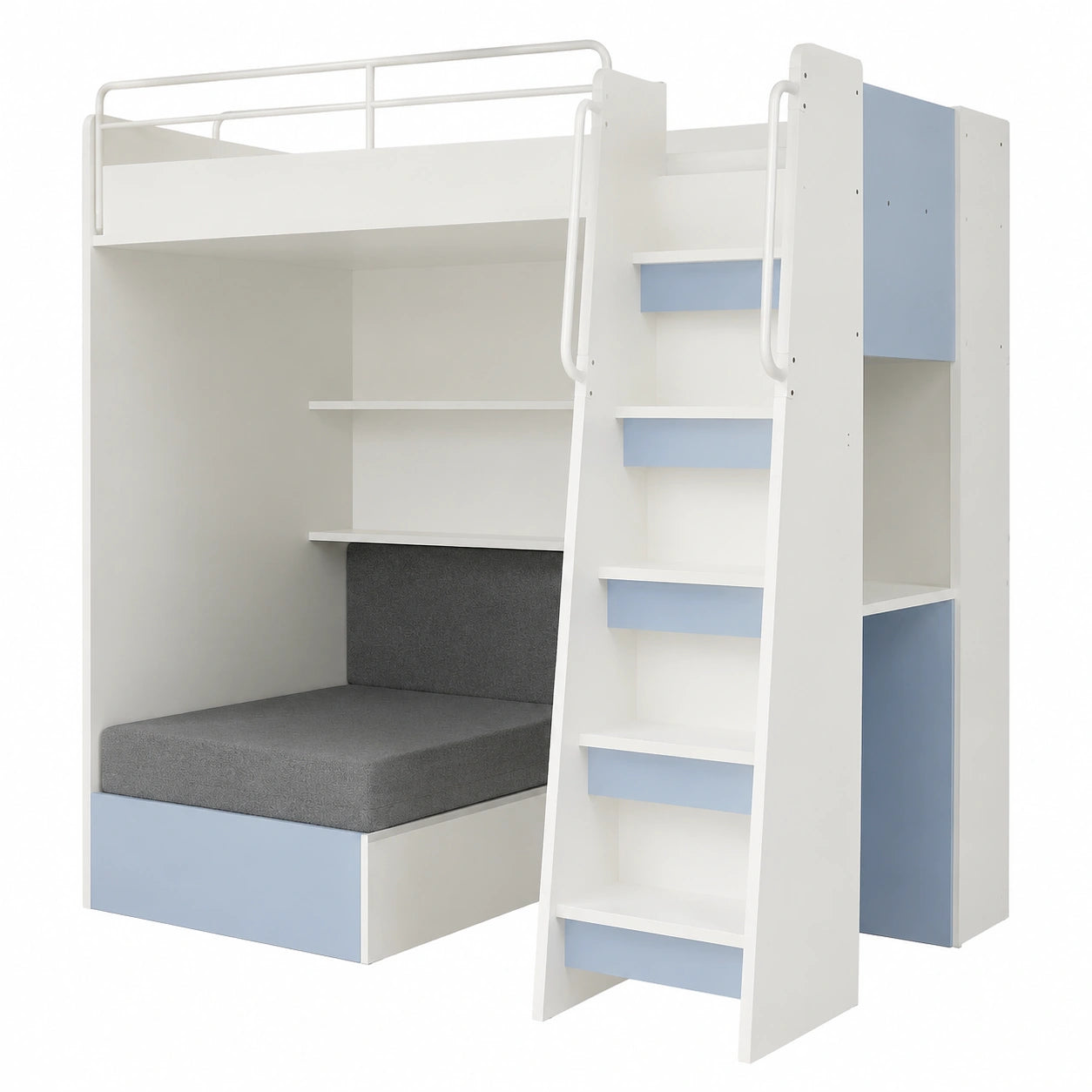 Multifunktionales Hochbett mit Schreibtisch und Sofa, 90x200 cm, Blau