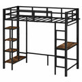 EGGREE Metall-Hochbett 90x200 cm mit integriertem Schreibtisch und Regal, platzsparend für Jugend- und Erwachsenenzimmer, Schwarz