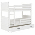 Hochwertiges Etagenbett aus Kiefernholz 200x90 cm mit Schublade und Rausfallschutz, Weiß