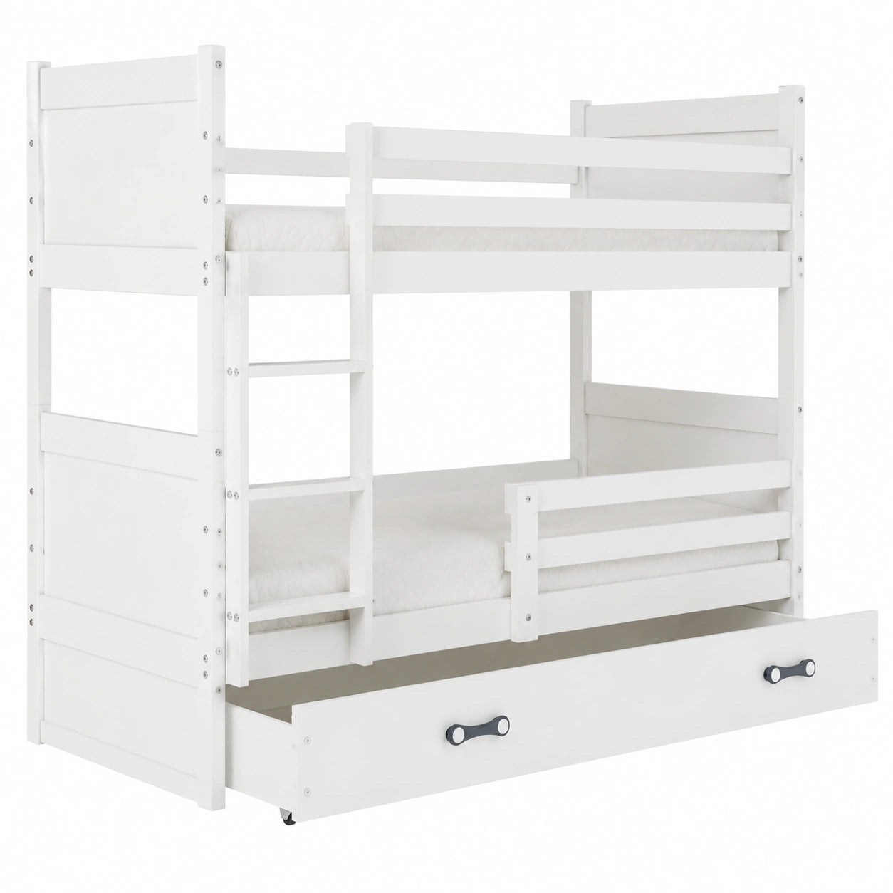 Hochwertiges Etagenbett aus Kiefernholz 200x90 cm mit Schublade und Rausfallschutz, Weiß