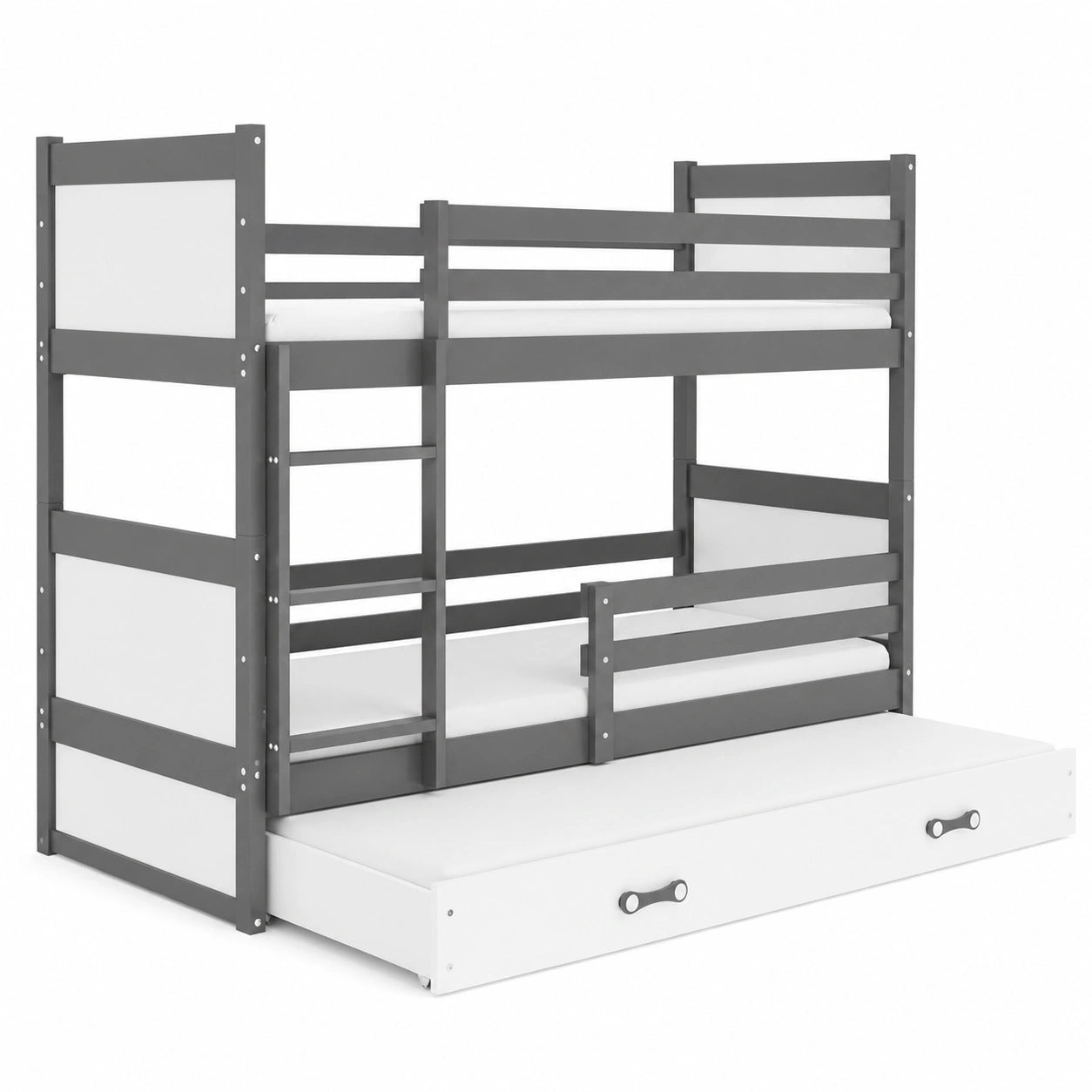 Kiefernholz Etagenbett 200x90 cm für 3 Kinder mit Schlafschublade, Lattenrost und Rausfallschutz