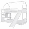 Kinder-Etagenbett mit Rutsche und Stauraumtreppe, 90x200 cm, weißes Hausbett für zwei