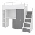 Kinderhochbett mit Kleiderschrank und Schreibtisch, 90x200 cm, Treppe, Graphit Matt