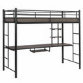 Multifunktionales Hochbett mit Schreibtisch, Metall-Etagenbett mit Doppel-Leitern für Jugendliche und Erwachsene, schwarz
