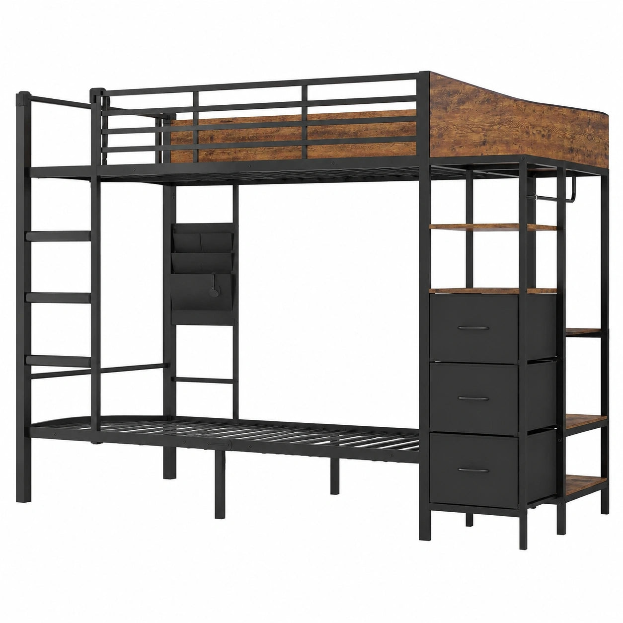 Modernes Hochbett 90x200 mit Treppe, LED und Stauraum