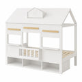 Hochbett für Kinder 90x200 cm mit Bücherregal, stabiles Hausdesign, Jugendbett mit Lattenrost, weiß