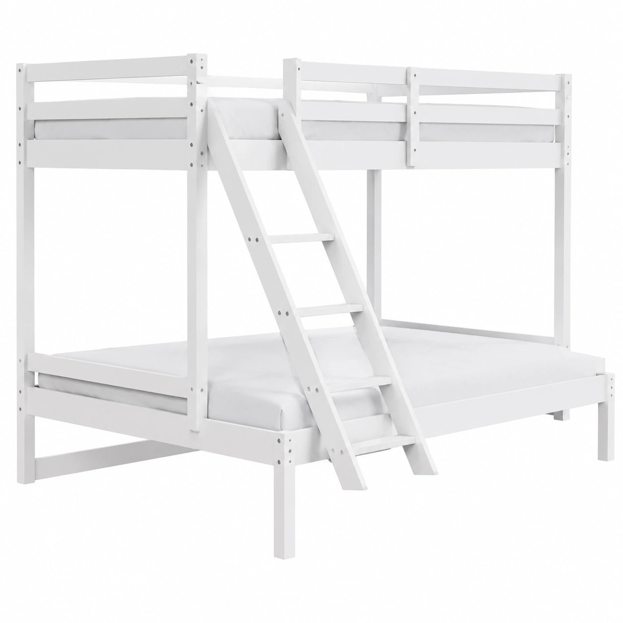 Kinder Hochbett 90x200 mit geräumigem Unterbett 140x200, EN 747 zertifiziert, stabil und robust, Weiß