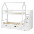 Hochbett mit Treppe und Schubladen aus Kiefernholz, Etagenbett für Kinder, 90x200 und 140x200, inkl. Stauraum, Weiß