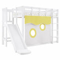 Merax Spielbett 90x200cm mit Rutsche und Treppe, Kinder Hochbett mit Sturzschutz und Vorhang, MDF und Kiefer, Weiß