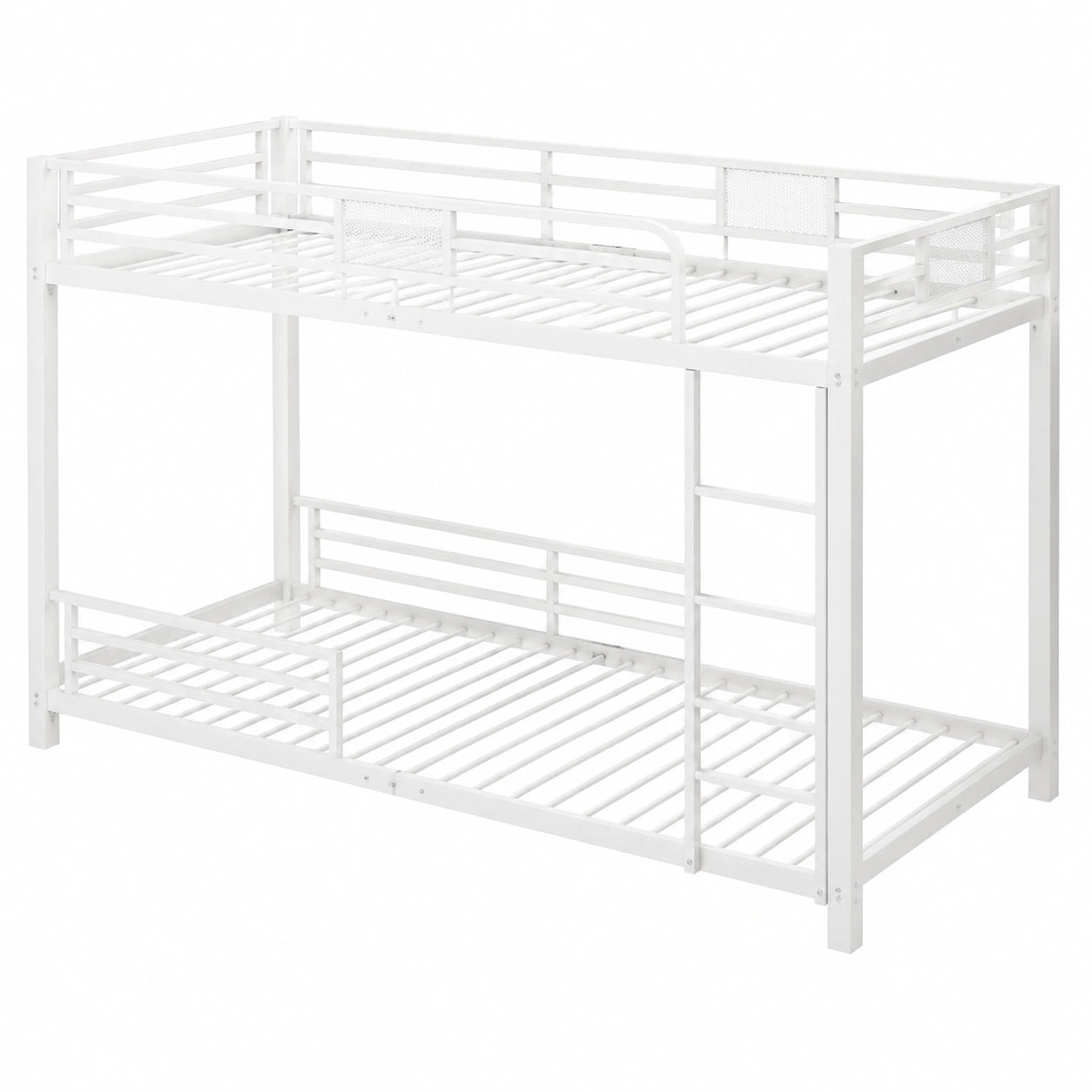 Stabiles Metall-Etagenbett 90x200/140x200 cm, Eckdesign, Sicherheitsschutz, inkl. Lattenrost, ohne Matratzen, Weiß