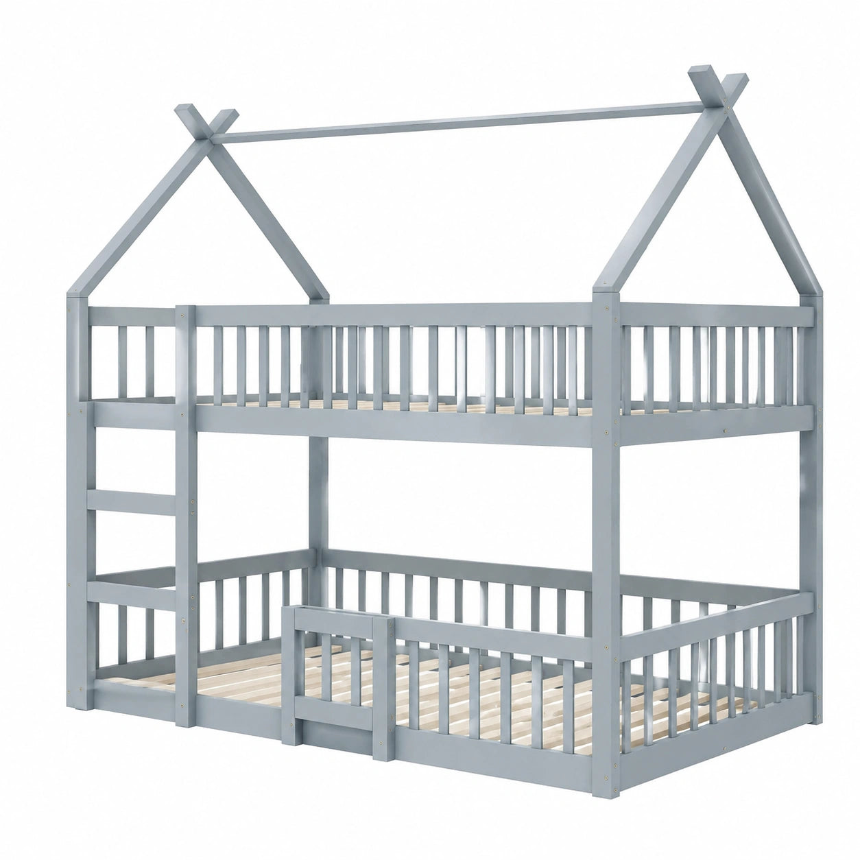 Massivholz Etagenbett 140x200 cm für Kinder, inkl. Rausfallschutz und Lattenrost, Familien- und Jugendbett, Spielhochbett, grau
