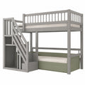 Kinderhochbett 90x200 cm mit Schrank und Treppe, sicheres Holzbett in Grau