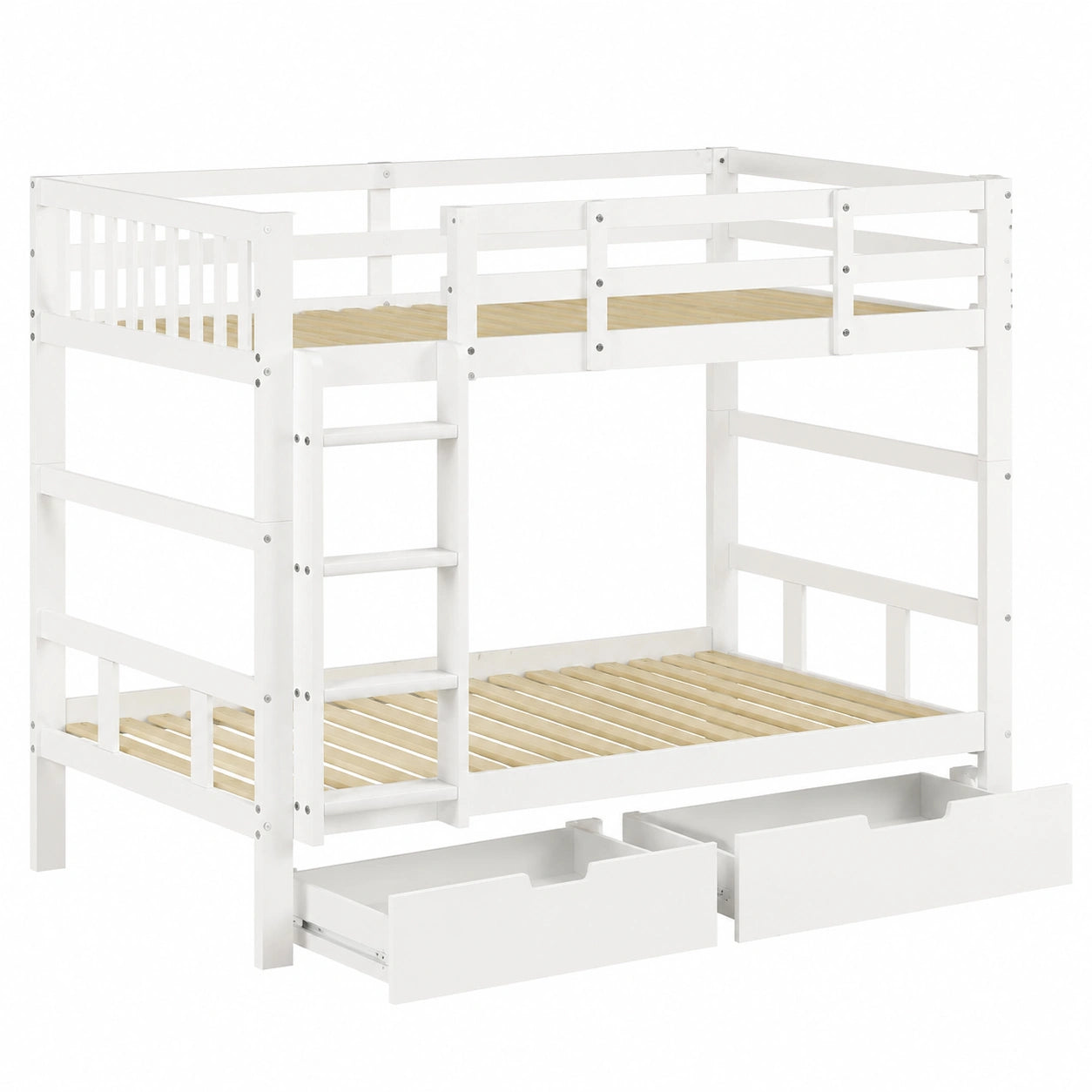 Massivholz-Etagenbett 90x200 cm für Kinder, umbaubar zu Einzelbetten, mit Leiter und Schubladen