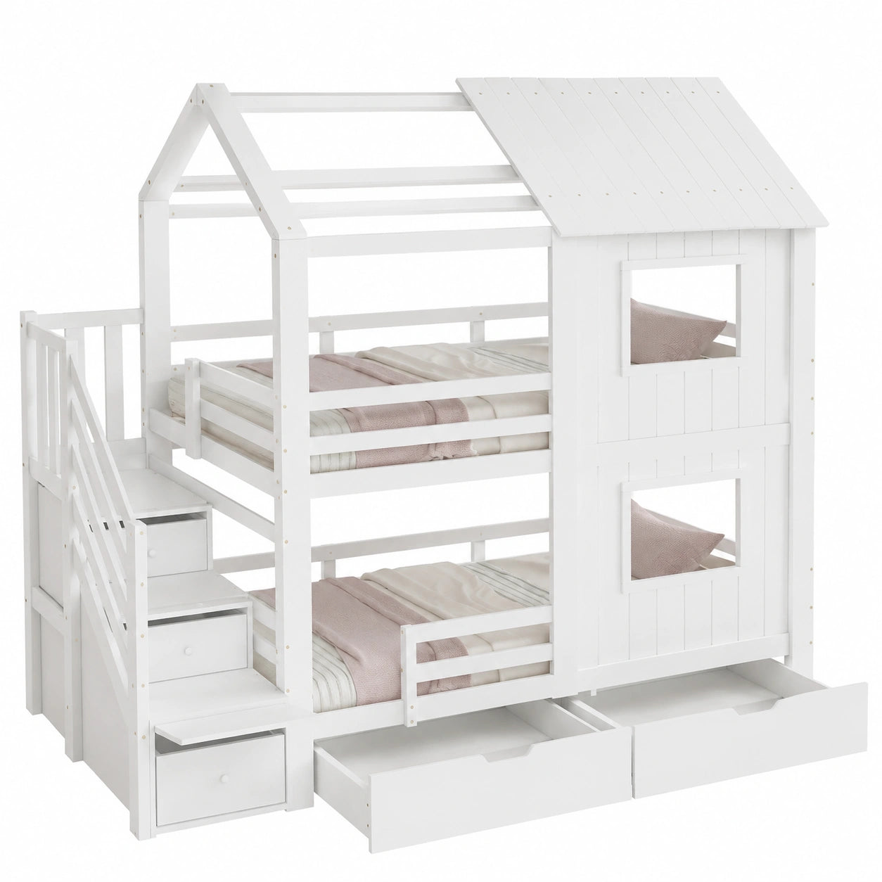Etagenbett für Kinder 90x200 cm mit Stauraum und Fenster