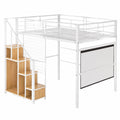 Hochbett Metall 140x200 cm mit Treppe und Stauraum, Kinder- und Jugendbett, weiß