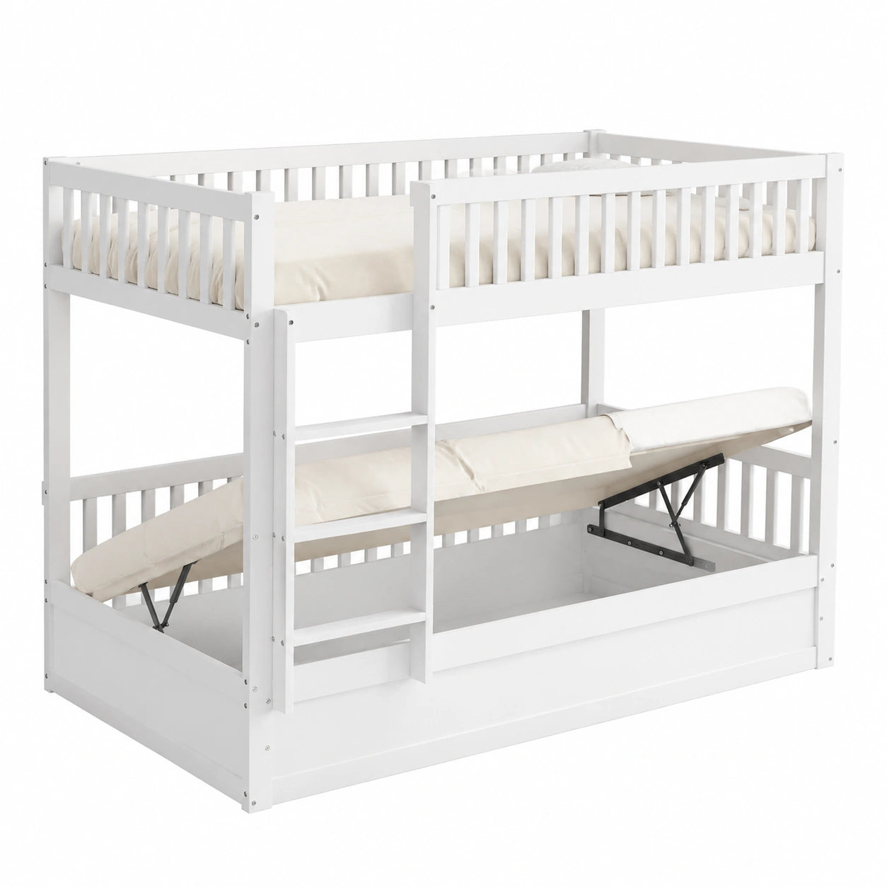 Hochbett 90x200 cm mit 2 Lattenrosten, Stauraumbett für Kinder und Jugendliche, Weiß