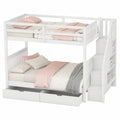 Hochbett 140x200 mit Treppe und Schubladen, Kinderbett für zwei, Jugendbett mit Rausfallschutz, Multifunktionsbett in Weiß ohne Matratze