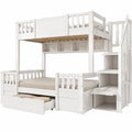 Hochbett mit Schubladen und Treppe, Kinderbett Hausdesign 90x200 & 140x200 Weiß