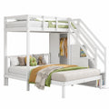 Multifunktionales Kinder-Etagenbett mit Kleiderschrank, Treppe und Stauraum, 90x200 & 140x200, Weiß