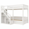 Etagenbett 140x200 mit Treppe und Stauraum, Hochbett mit Schrank und Lattenrost, Sicheres Bett für Kinder und Jugendliche