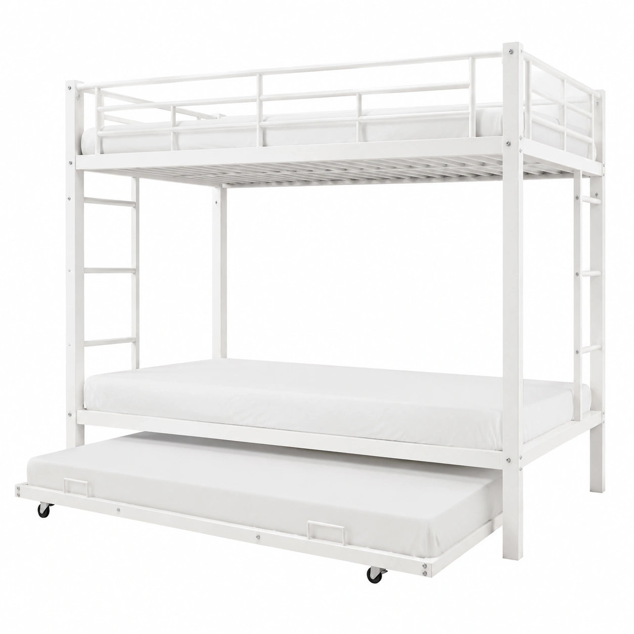 Hochbett aus Metall mit Ausziehbett und Leiter, platzsparendes Etagenbett 140x200 für Kinder, Jugendbett mit Sicherheitsgitter, ohne Matratze, Weiß