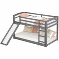 Kinderdoppelstockbett 90x200 mit Rutsche, Hochbett aus massivem Holz in Grau, ohne Matratze