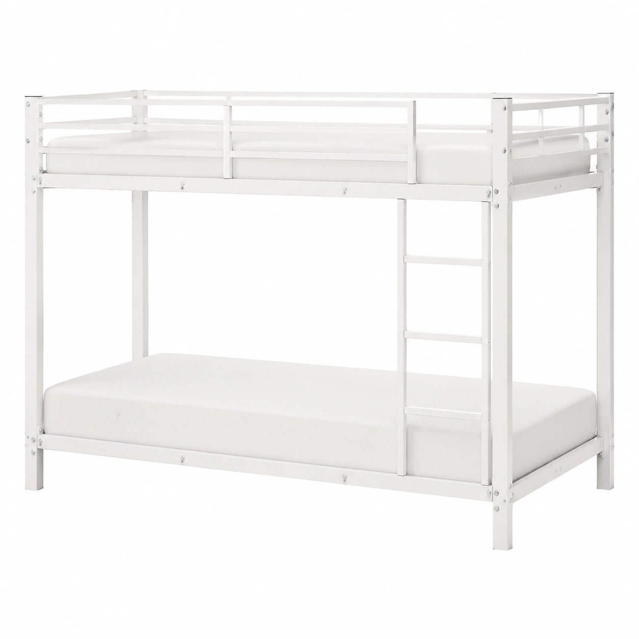 Robustes Metall-Etagenbett für Kinder mit hohem Sicherheitsgeländer, 140x200cm, Weiß