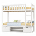 Hochbett für Kinder 90x200 cm mit Tischplatte und Schuhregal, Stockbett aus Holz mit Sicherheitsfach und Rausfallschutz, Weiß, inklusive Lattenrost, Ideal für Platzersparnis