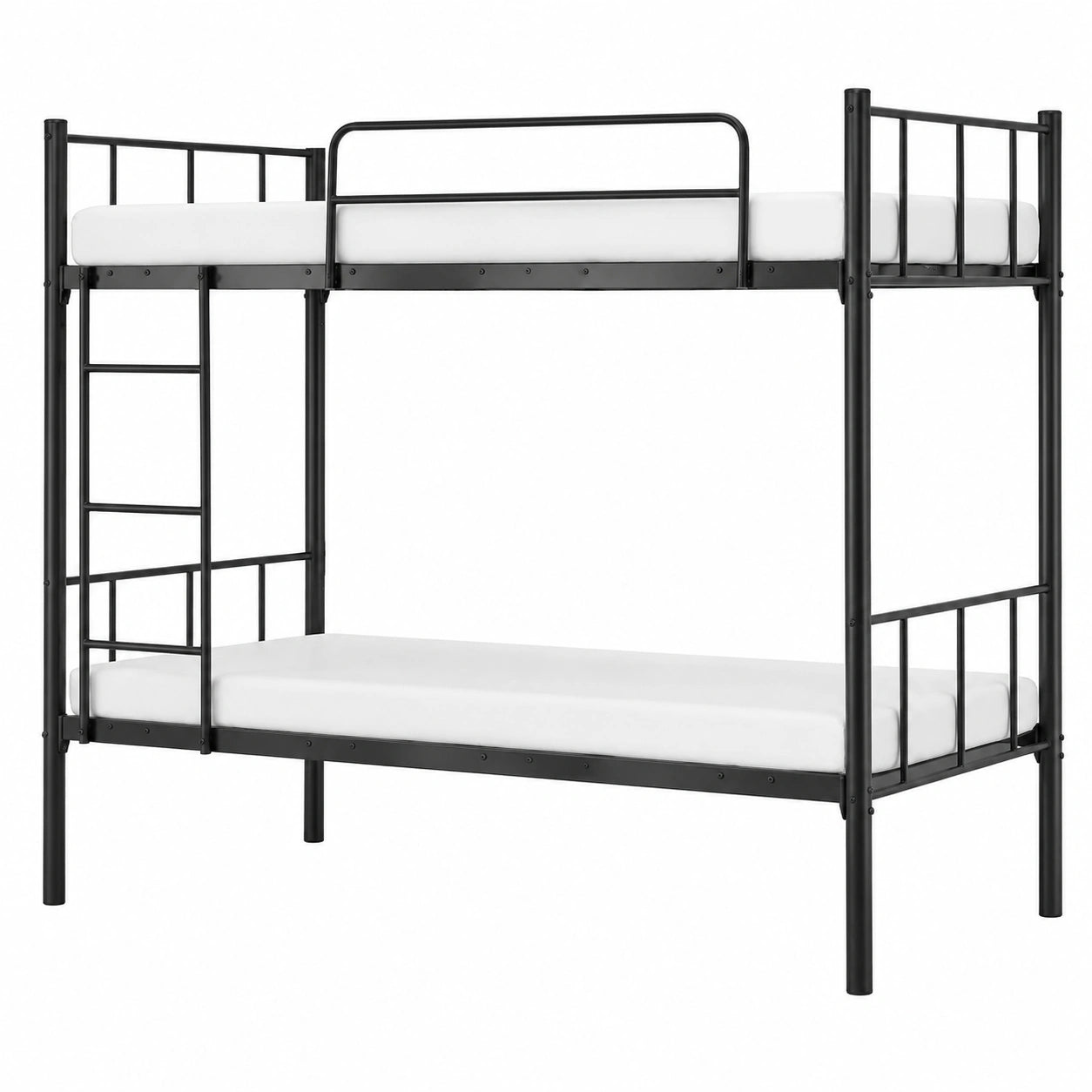 Metall-Etagenbett für Kinder und Jugendliche, 90x200 cm, mit Leiter und Rausfallschutz, Schwarz