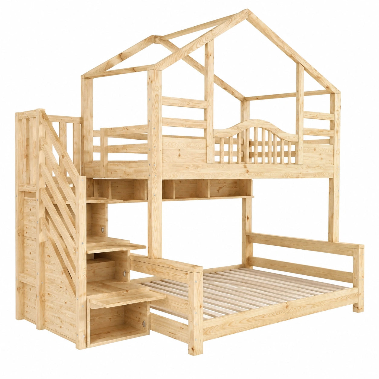 Hochbett für Kinder aus Kiefernholz 90x200/140x200 mit Stauraum