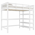 Multifunktionales Hochbett 140x200 cm mit Schreibtisch und Stauraum, Spiel- und Jugendbett in Weiß für Kinder und Erwachsene