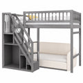 Raumsparendes Kinderhochbett 140x200 cm mit Treppe und Stauraum, Ideal für kleine Räume, Grau