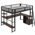 Hochbett 140x200 cm aus Metall mit LED, Schreibtisch und Treppe, Schwarz