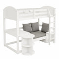 Multifunktionales Kinderhochbett mit Schreibtisch und Stauraum, 90x200 cm, Weiß