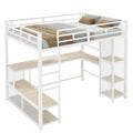 Metall-Hochbett 140x200 mit LED, Schreibtisch und Stauraum, Kinder- und Jugendbett, ohne Matratze, Weiß